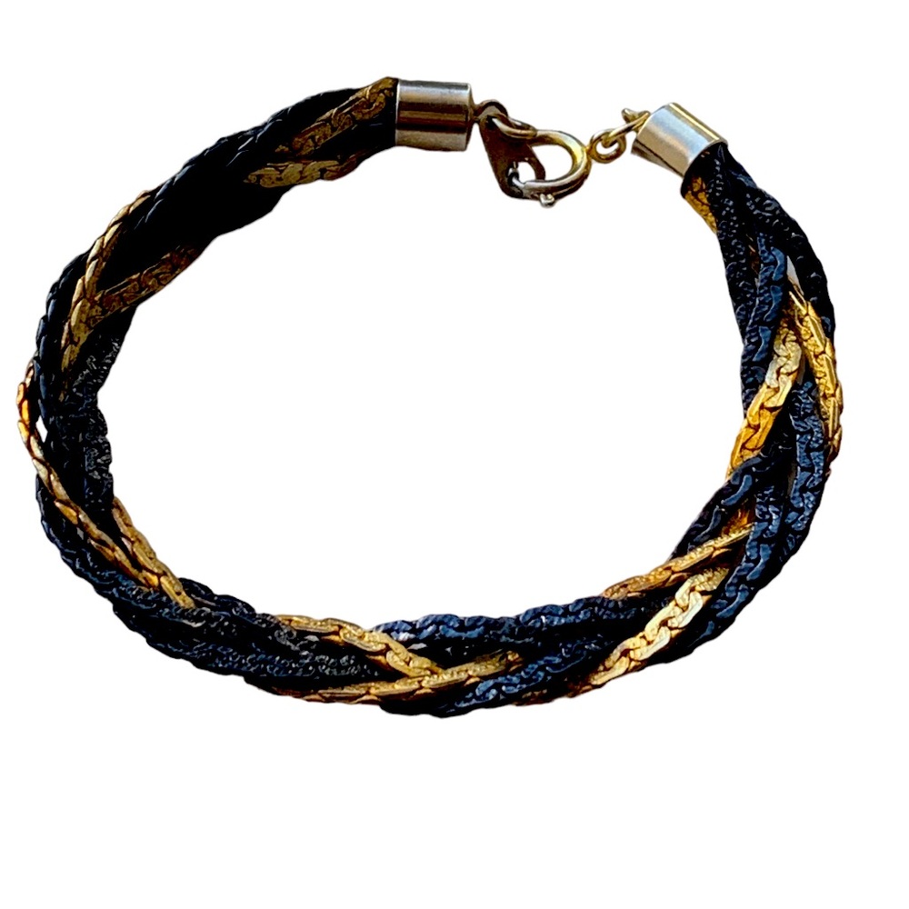 Vintage Black & Gold Plated Braided Chain Bracelet Formal or Casual Jewelry